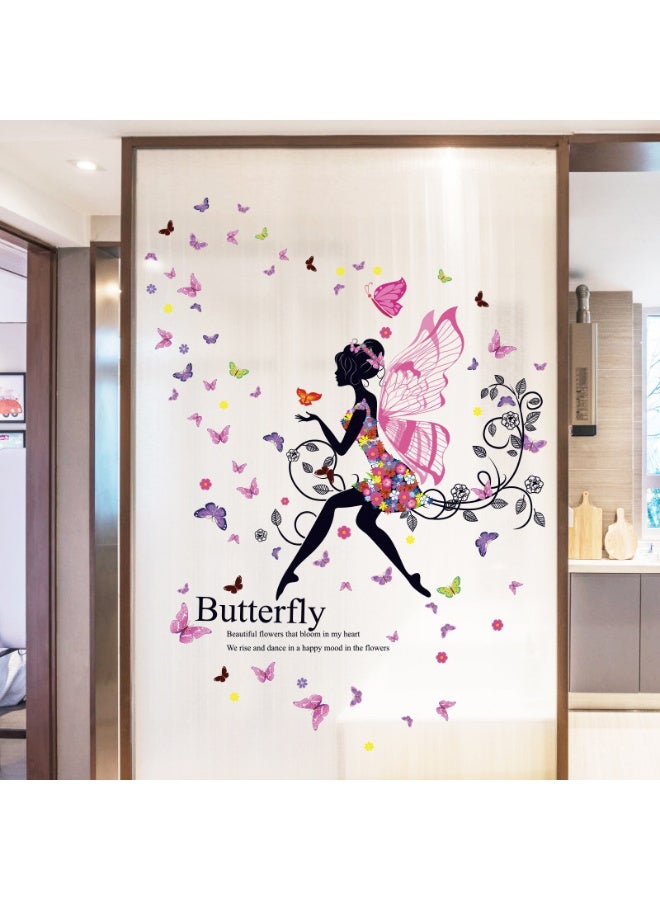 Flower Fairy Butterfly Girl Wall Stickers Colorful Umbrella Decals Room Nursery Bedroom Decor - Image 4