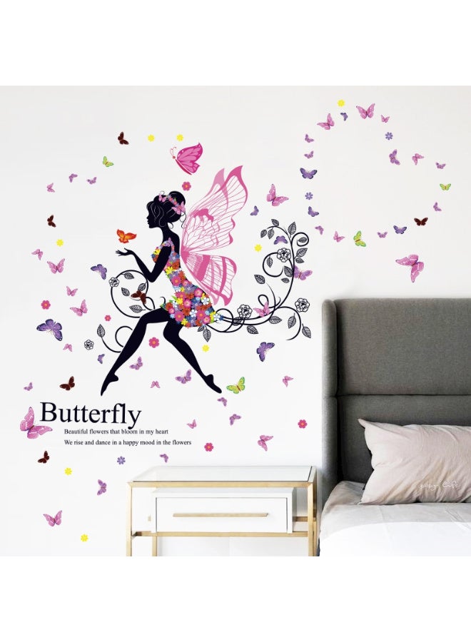 Flower Fairy Butterfly Girl Wall Stickers Colorful Umbrella Decals Room Nursery Bedroom Decor - Image 2