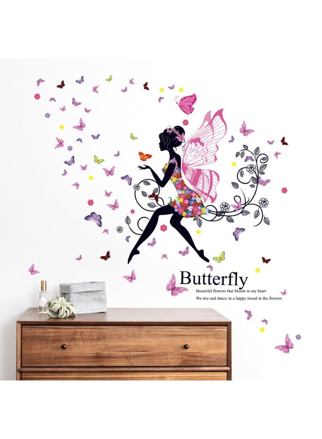 Flower Fairy Butterfly Girl Wall Stickers Colorful Umbrella Decals Room Nursery Bedroom Decor - Image 3