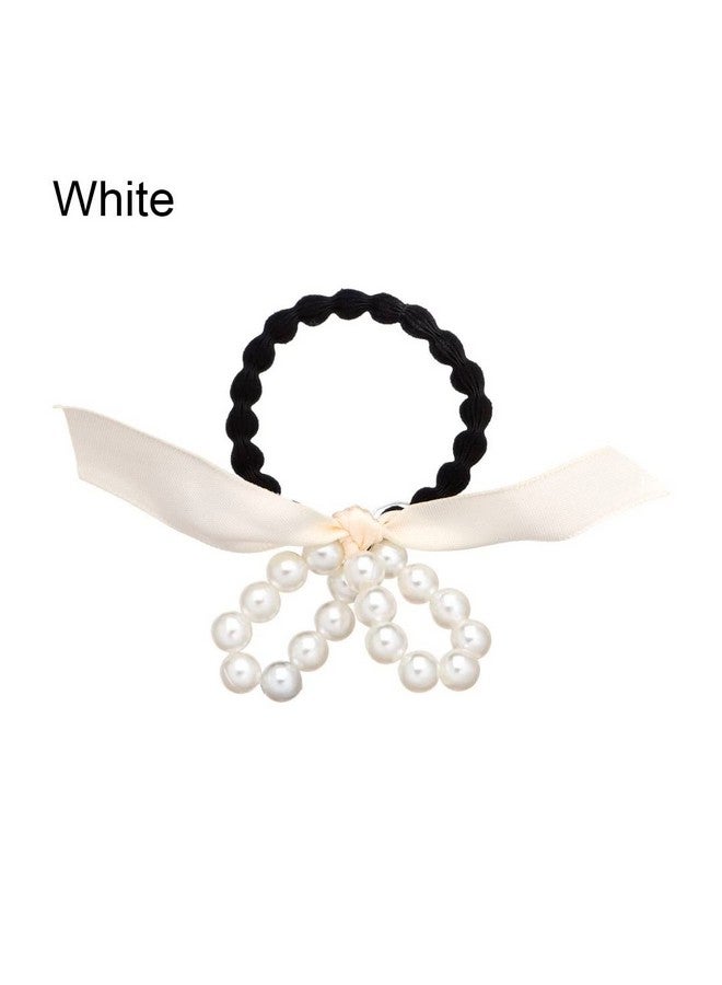 Oomph! OOMPH Jewellery Combo of 3 Black, White & Purple Satin Bow & Pearls RubberBand HairTie Ponytail Holder For Women & Girls Stylish Latest (HSSK104_AMR4) - Image 4