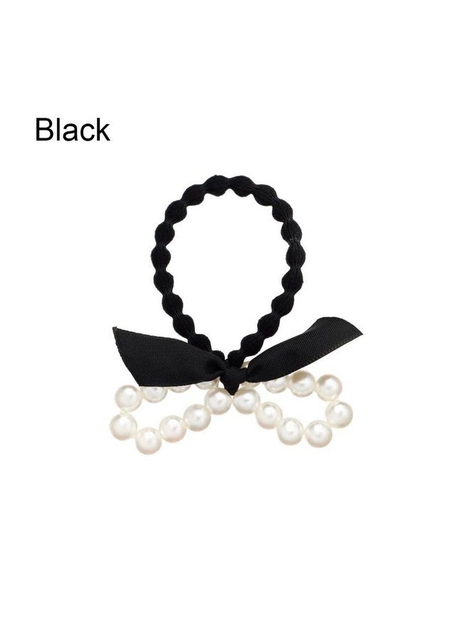 Oomph! OOMPH Jewellery Combo of 3 Black, White & Purple Satin Bow & Pearls RubberBand HairTie Ponytail Holder For Women & Girls Stylish Latest (HSSK104_AMR4) - Image 5