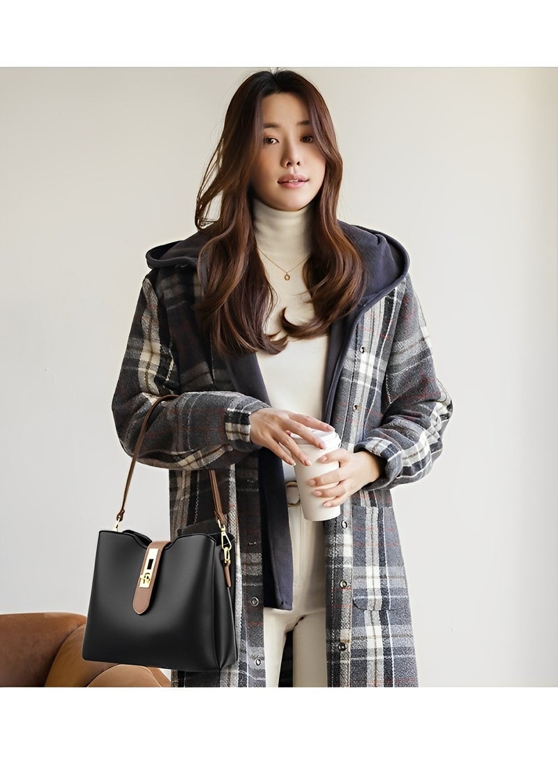 REOCLE New Women's Bag Pu Soft Leather Texture Shoulder Bag Large Capacity Simple Crossbody Bag Tote Bag Temperament Mother Bag - Image 4