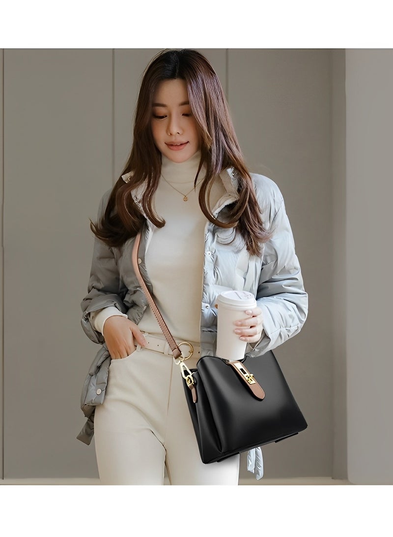 REOCLE New Women's Bag Pu Soft Leather Texture Shoulder Bag Large Capacity Simple Crossbody Bag Tote Bag Temperament Mother Bag - Image 3