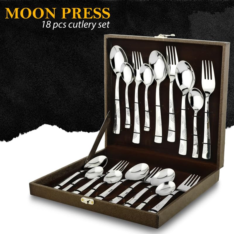 Parage 18 Pieces Premium Stainless Steel Cutlery Set, Home & Kitchen with Gift Box (6 Pieces Each Table Spoons, Table Forks & Tea Spoons) with Leatherite Box - Image 4