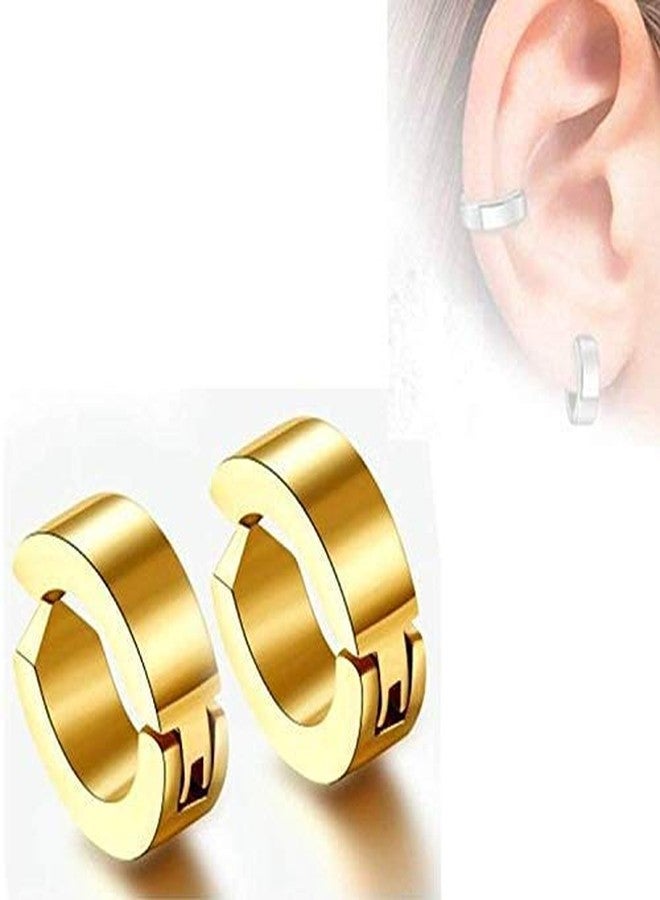 MEENAZ Branded Jewellery Gold Clip-on Press Unisex Stud Non-Piercing Hoop Earrings/Earring for Men/Boys/Boyfriend/ - BALI-M917 - Image 3