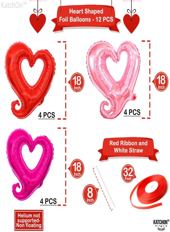 KatchOn Pink and Red Heart Balloons - 18 Inch, Pack of 12 | Heart Shaped Balloons for Valentine's Day Decorations - Image 2