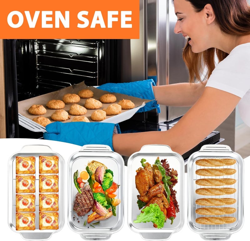 CookTime Baking Pans Set with Rack: 3 PCS Stainless Steel Baking Sheets Set, Wide Handle Kitchen Bakeware Baking Pans for Cookie, Cake, 16 x 9.6 Inch Deep Lasagna Pan Roasting Tray, Dishwasher Safe - Image 3
