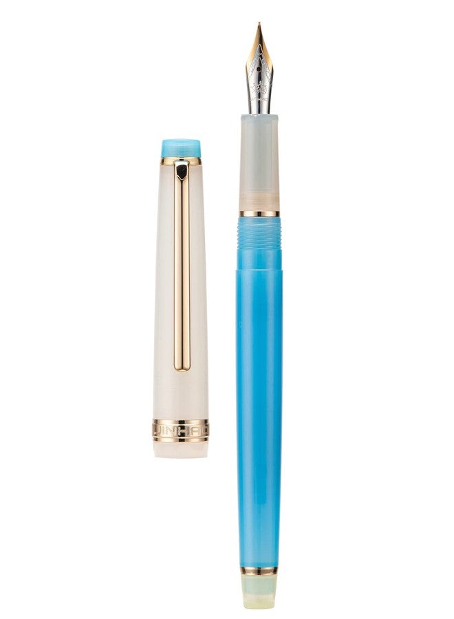 Wikult Jinhao 82 Acrylic Fountain Pen, Iridium Medium Nib with Ink Converter, Macaron Aqua Blue Contrast Color Classic Design Smooth Writing Pen (Gold Trim) - Image 1
