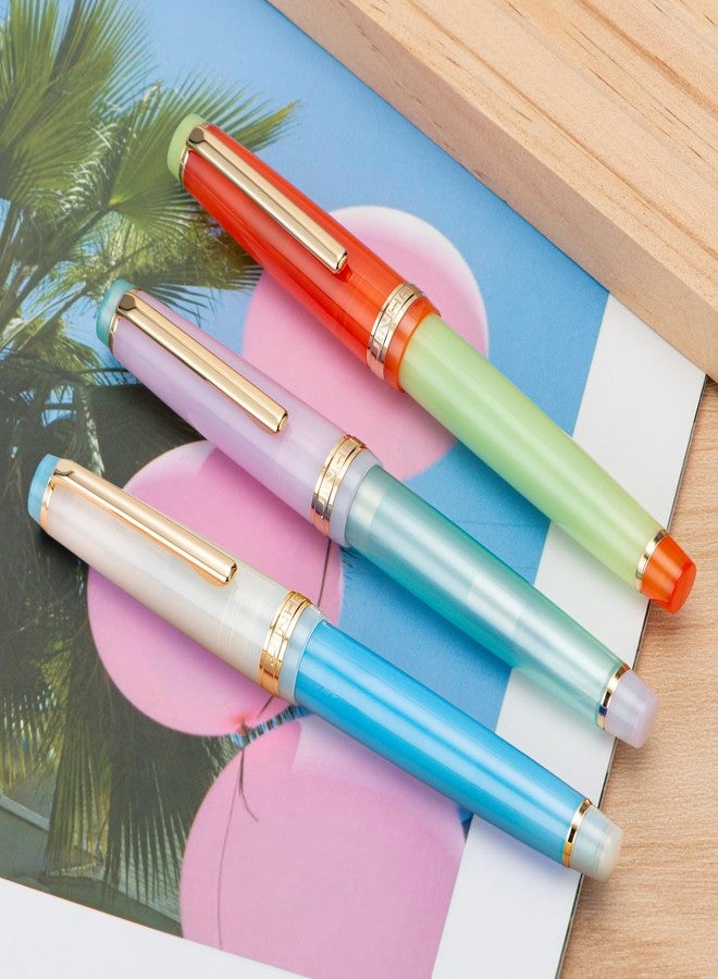Wikult Jinhao 82 Acrylic Fountain Pen, Iridium Medium Nib with Ink Converter, Macaron Aqua Blue Contrast Color Classic Design Smooth Writing Pen (Gold Trim) - Image 3