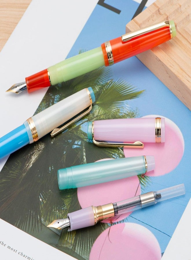 Wikult Jinhao 82 Acrylic Fountain Pen, Iridium Medium Nib with Ink Converter, Macaron Aqua Blue Contrast Color Classic Design Smooth Writing Pen (Gold Trim) - Image 5