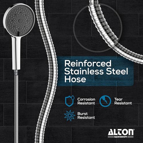 ALTON SHR22360, 5-INCH, 3-Function Hand Shower With SS-304 Grade 1.5 Meter Flexible Hose Pipe and Wall Hook, (Chrome) - Image 3