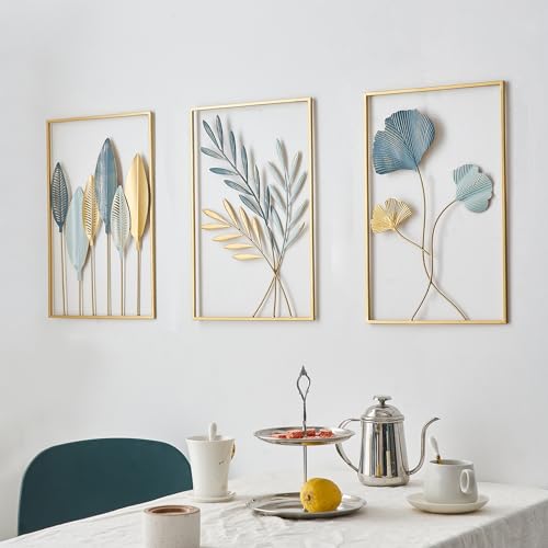 FUNTEREST Gold Leaf Wall Decor Modern Wall Art Home Decor, Set of 3 Metal Wall Hanging Decoration for Living Room Office Bedroom Hotel - Image 1