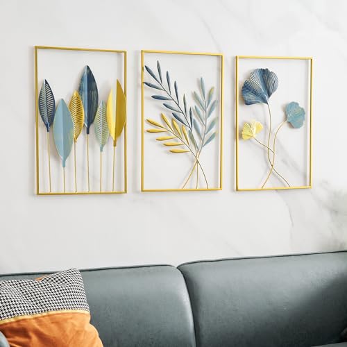 FUNTEREST Gold Leaf Wall Decor Modern Wall Art Home Decor, Set of 3 Metal Wall Hanging Decoration for Living Room Office Bedroom Hotel - Image 2
