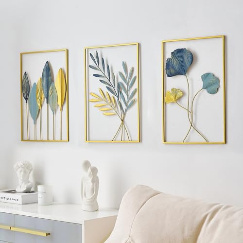 FUNTEREST Gold Leaf Wall Decor Modern Wall Art Home Decor, Set of 3 Metal Wall Hanging Decoration for Living Room Office Bedroom Hotel - Image 5