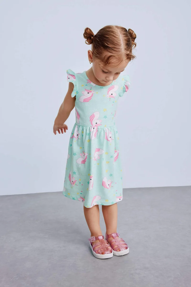 ديفاكتو Baby Girl Patterned Short Sleeve Dress