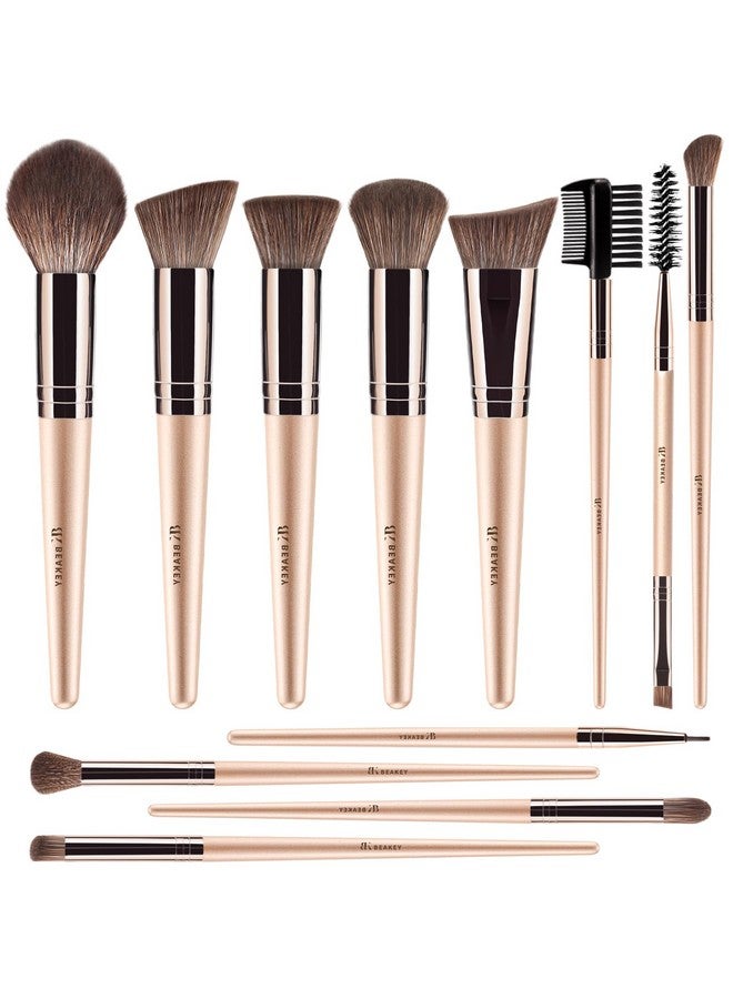 BEAKEY Makeup Brush Set Professional: Makeup Brushes For Eye And Face, Blending Brush For Foundation, Eyeshadow, Make Up Brushes Pack With Case, Eye Shadow Brush For Concealer, Gold Travel Beauty Tool - Image 1