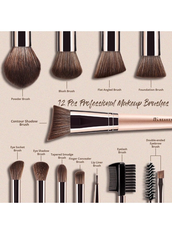 BEAKEY Makeup Brush Set Professional: Makeup Brushes For Eye And Face, Blending Brush For Foundation, Eyeshadow, Make Up Brushes Pack With Case, Eye Shadow Brush For Concealer, Gold Travel Beauty Tool - Image 2