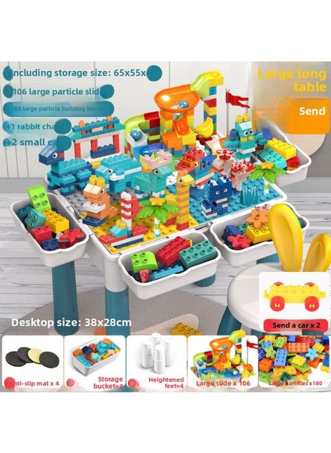 Large Particle Block Table Compatible Lego Assembly Boys Girls Children's Kindergarten Game Toy Table Drawing-Color:Lighter Table +4 Storage Heightening +286 Large Particles + Chair