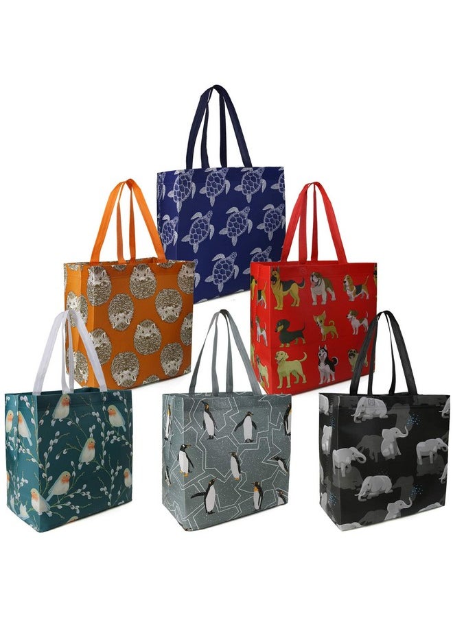 BeeGreen - Animal Reusable Grocery Bags - W13*H13*D7 6 Packs Lightweight Shopping Totes With Long Handles, Water Resistant,Durable And Portable - Perfect For Groceries, Supermarket, Gifts, And More - Image 1