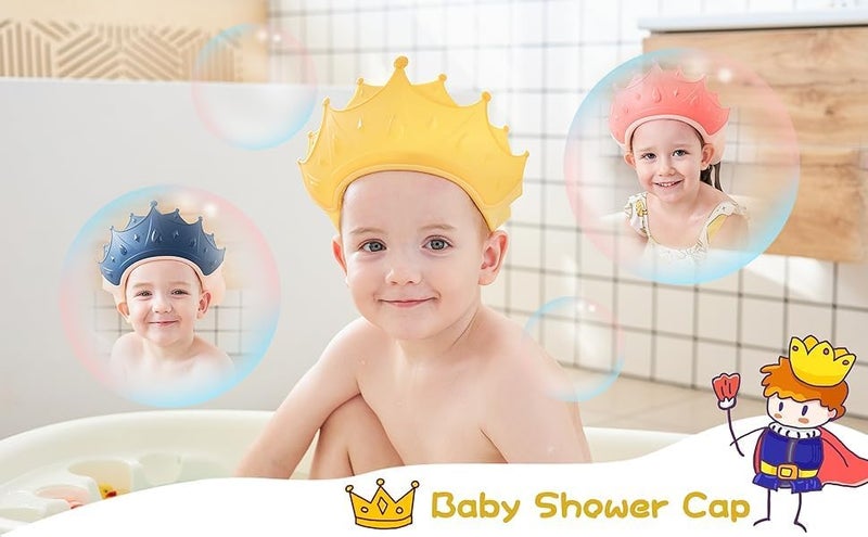 JR Baby bath Shower Cap, Shower Cap for Kids 0-9 Years, Adjustable Silicone Crown with Eye & Ear Protection, Waterproof Bathing Hat for Washing Hair - Image 2