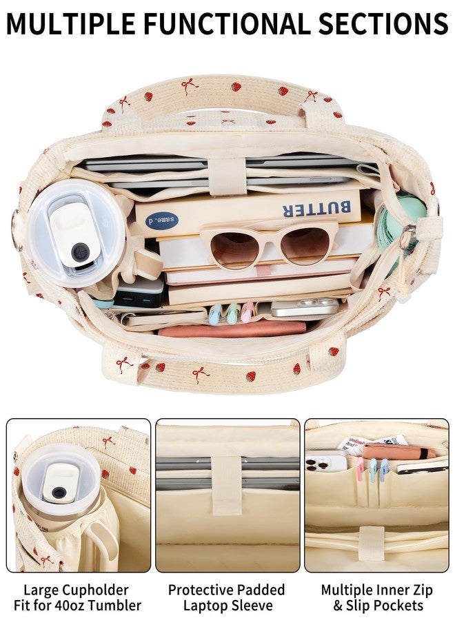 Bagstellar Corduroy Tote Bag for Women, 17 Pockets Lightweight Crossbody Bible Teacher Nurse Shoulder Bag for Daily School Travel Gym, Black, 16.5"L x 6"W x 12"H - Image 3