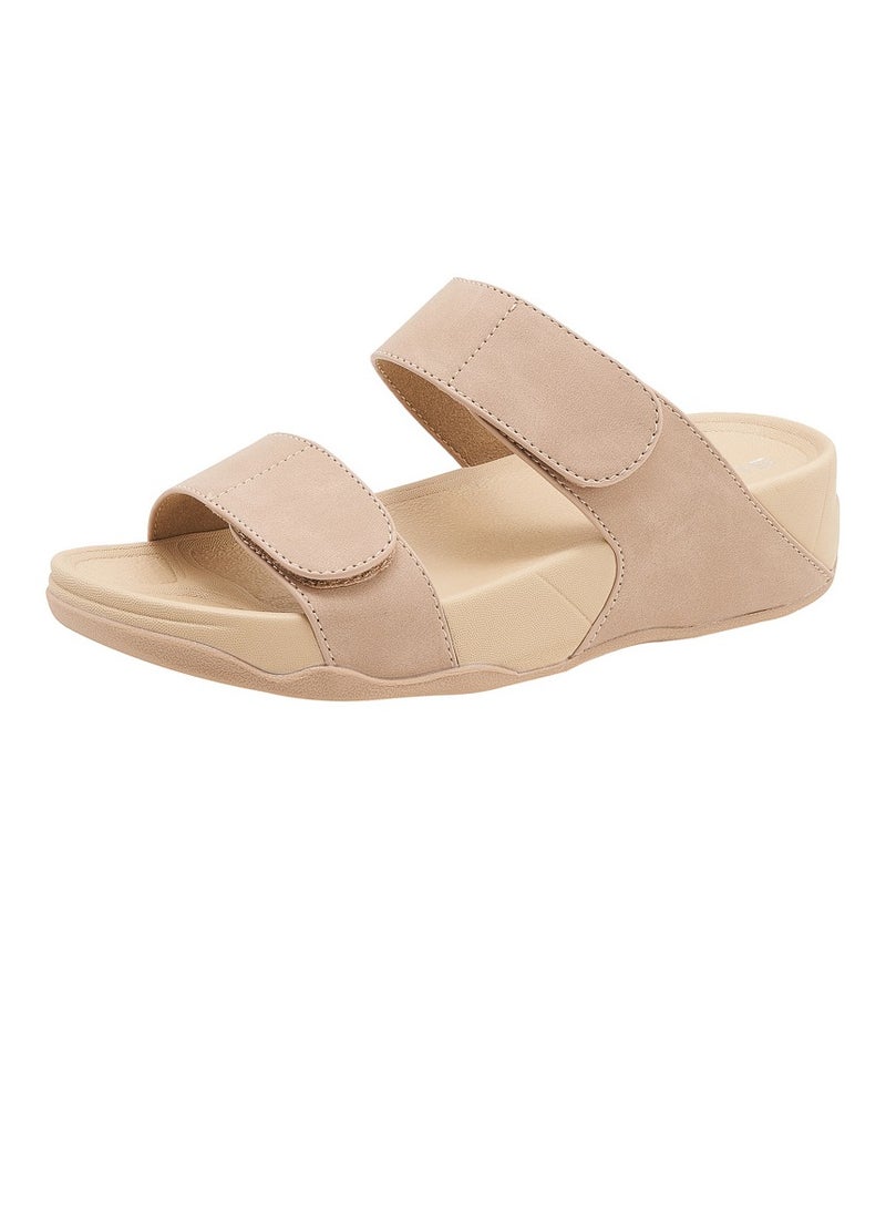 Loquat Womens Solid Color Wedge Sandals Slippers Breathable Casual Slip On Summer Shoes Beige  - Image 1