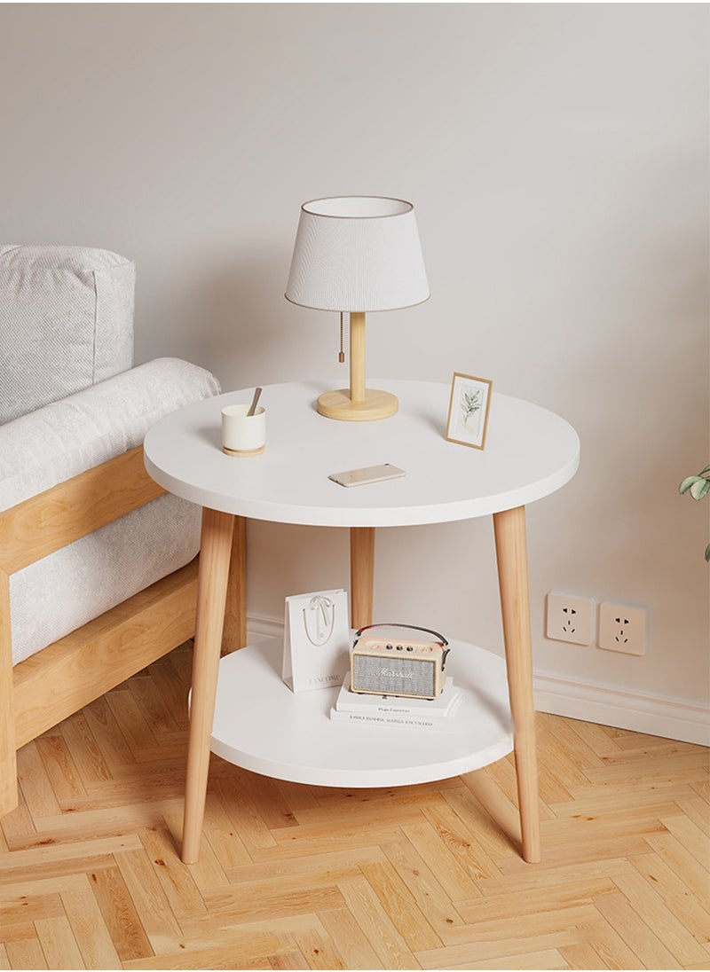 Arabest Simple Double-layer Large-capacity Storage Bedside Coffee Table For Home End Table White 40*43CM  - Image 1