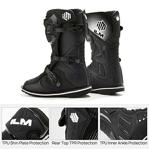 ILM Youth Kids Motorcycle Boots for Boys Girls Waterproof ATV Motorcross Dirt Blike Riding Biker Boots ModelMX3J Black 45 - Image 3