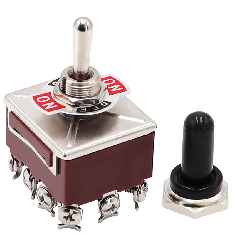 mxuteuk Heavy Duty Rocker Toggle Switch 3 Position 4PDT 12 Terminal ON/Off/ON 15A 250V 10A 380V Toggle Switches with Metal Knob Cover Cap Waterproof TEN-403 - Image 1