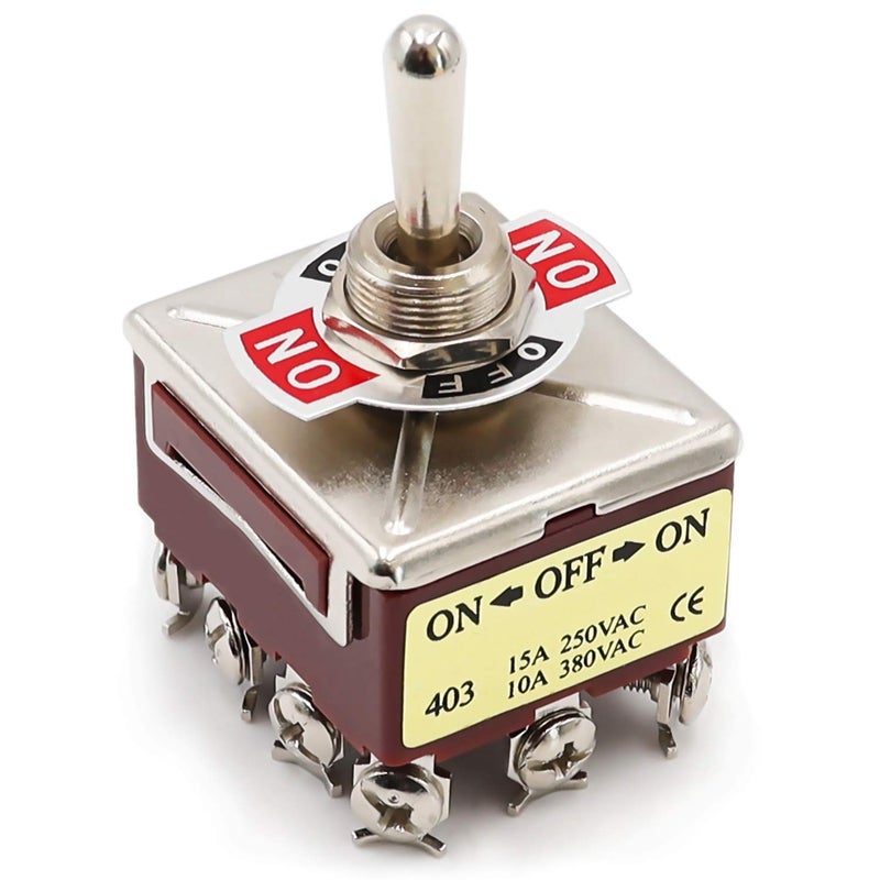 mxuteuk Heavy Duty Rocker Toggle Switch 3 Position 4PDT 12 Terminal ON/Off/ON 15A 250V 10A 380V Toggle Switches with Metal Knob Cover Cap Waterproof TEN-403 - Image 3