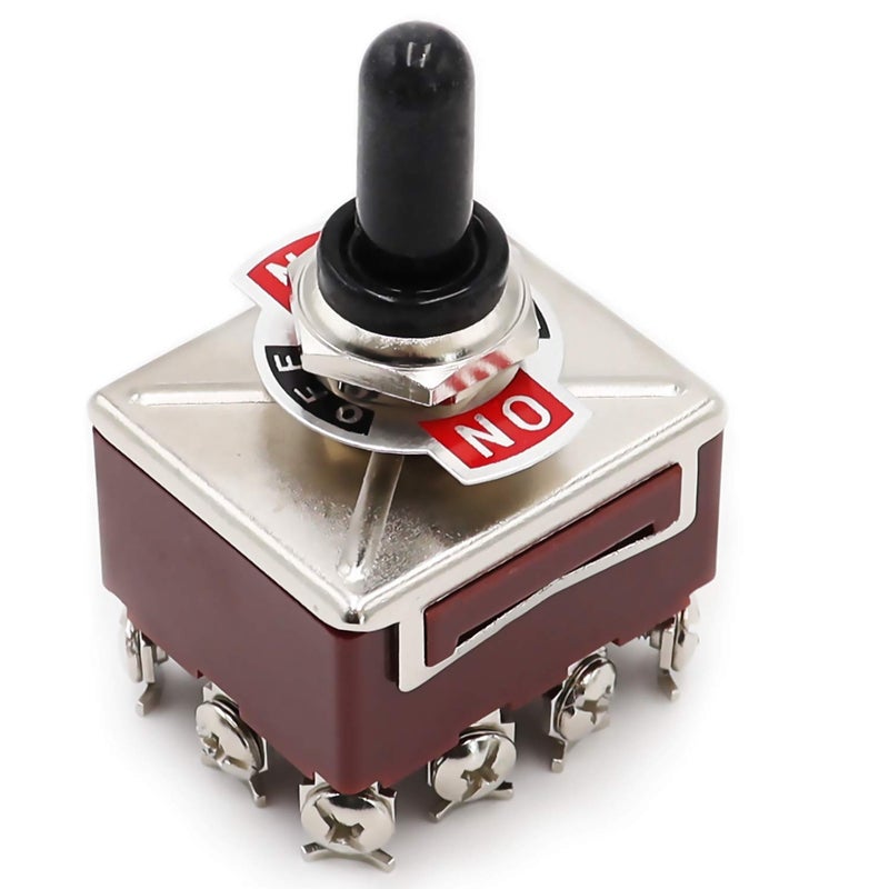 mxuteuk Heavy Duty Rocker Toggle Switch 3 Position 4PDT 12 Terminal ON/Off/ON 15A 250V 10A 380V Toggle Switches with Metal Knob Cover Cap Waterproof TEN-403 - Image 4