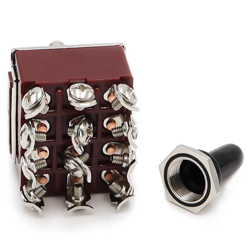 mxuteuk Heavy Duty Rocker Toggle Switch 3 Position 4PDT 12 Terminal ON/Off/ON 15A 250V 10A 380V Toggle Switches with Metal Knob Cover Cap Waterproof TEN-403 - Image 2