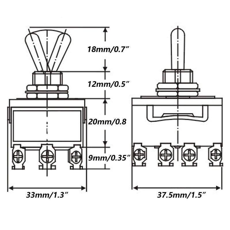 mxuteuk Heavy Duty Rocker Toggle Switch 3 Position 4PDT 12 Terminal ON/Off/ON 15A 250V 10A 380V Toggle Switches with Metal Knob Cover Cap Waterproof TEN-403 - Image 5