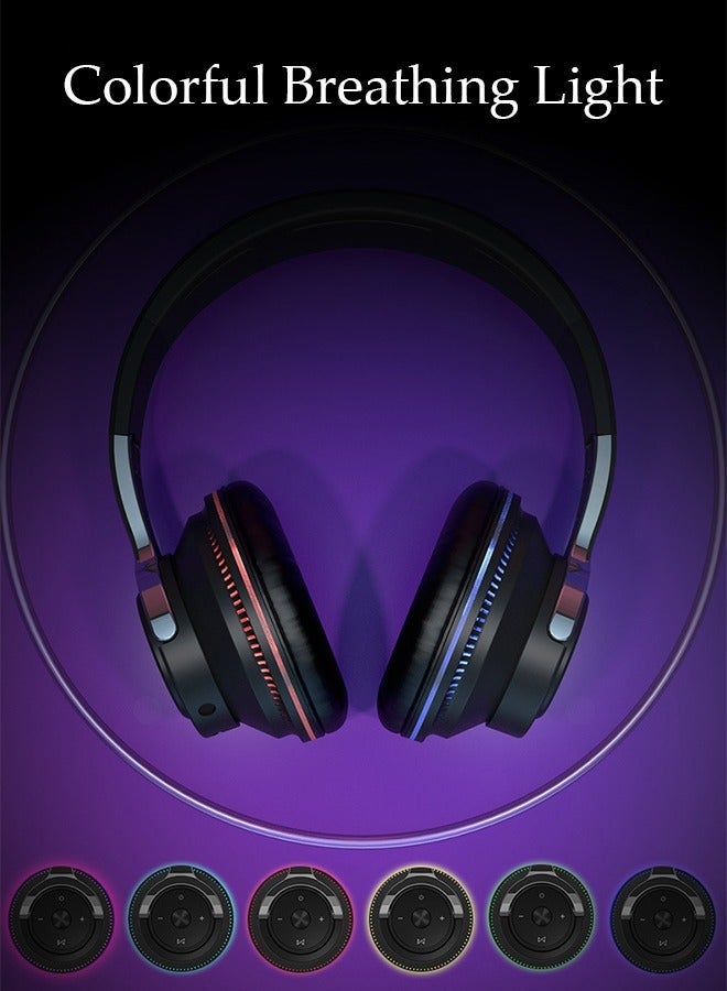 DUNISO Bluetooth Headphones With 7 Colors Light Over Ear Wireless Gaming Headphones with HiFi Stereo Headphones with Microphone and Soft Earpads for Cellphone PC Home Office - Image 2