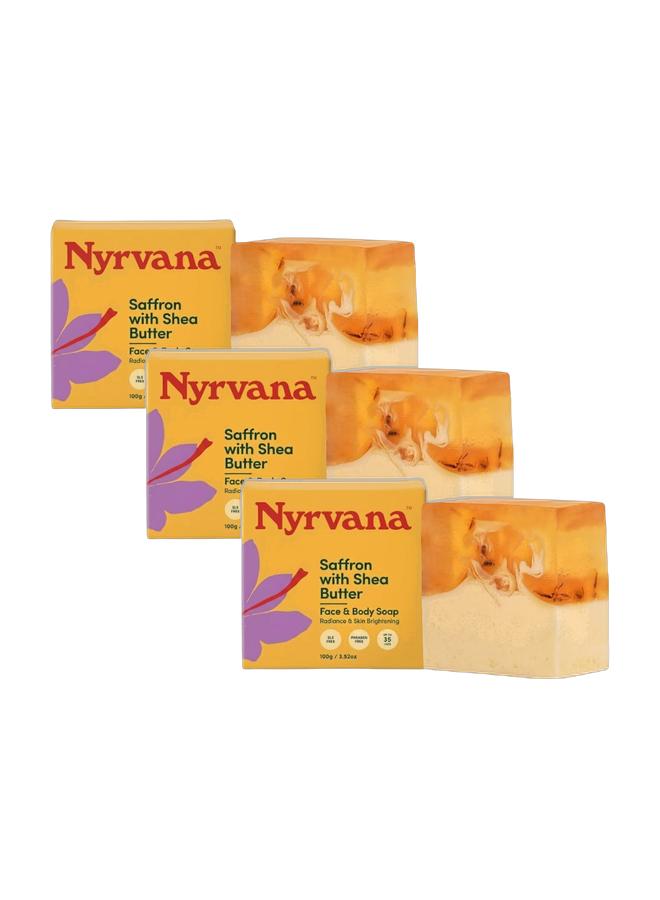 Nyrvana Brightening Soap Bar - Saffron with Shea Butter - Pack of 3 x 100g (3.52 oz) - For Glow & Even Tone - Natural Handmade Gentle Face & Body Bathing Bar, SLS Free - 100g - Image 1