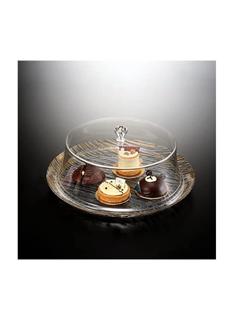 Green Tiger Acrylic Round Cake Serving Set, 39 cm Size, Transparent/Gold