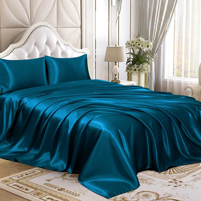 Homiest 4pcs Satin Sheets Set Luxury Silky Satin Bedding Set with Deep Pocket 1 Fitted Sheet  1 Flat Sheet  2 Pillowcases King Size Dark Teal