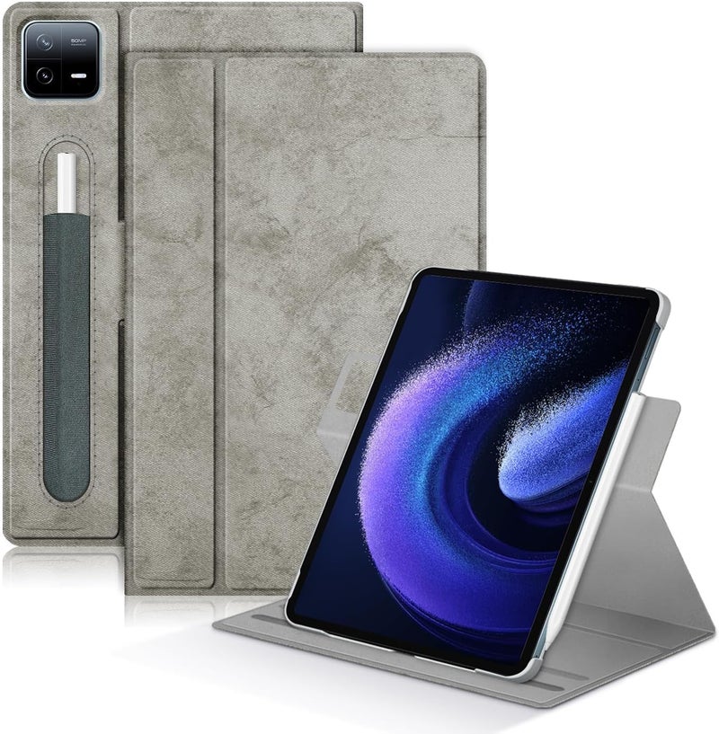 MAKINGTEC 360° Adjustable Swivel Case for Xiaomi Pad 6/6 Pro, Comes with external pen holder, with Xiaomi Pad 6 Tablet 11 inch Latest Multi-Angle Stand Cover for Mi Pad 6 Pro Tablet (Gray, Does Not Include Pen) - Image 1