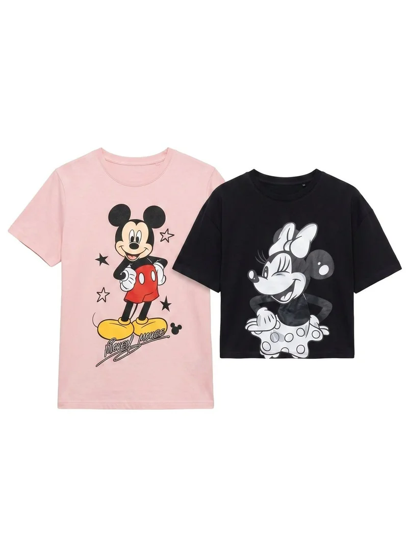 Disney Disney Women’s Mickey Mouse & Minnie Mouse Graphic T-Shirt – Short Sleeve Crew Neck Casual Top Pack Of 2