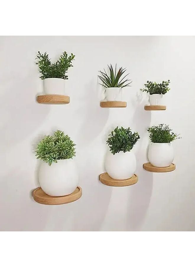 White Wood Round Wall Mounted Shelf Planter Holder Bohemian Style Space Saving Decor - Image 3