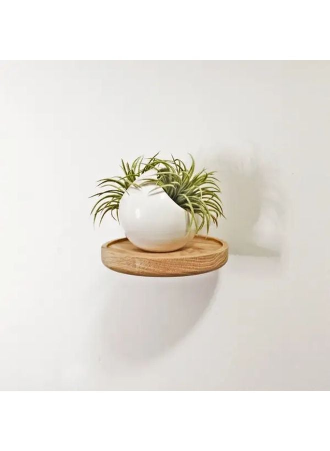 White Wood Round Wall Mounted Shelf Planter Holder Bohemian Style Space Saving Decor - Image 5