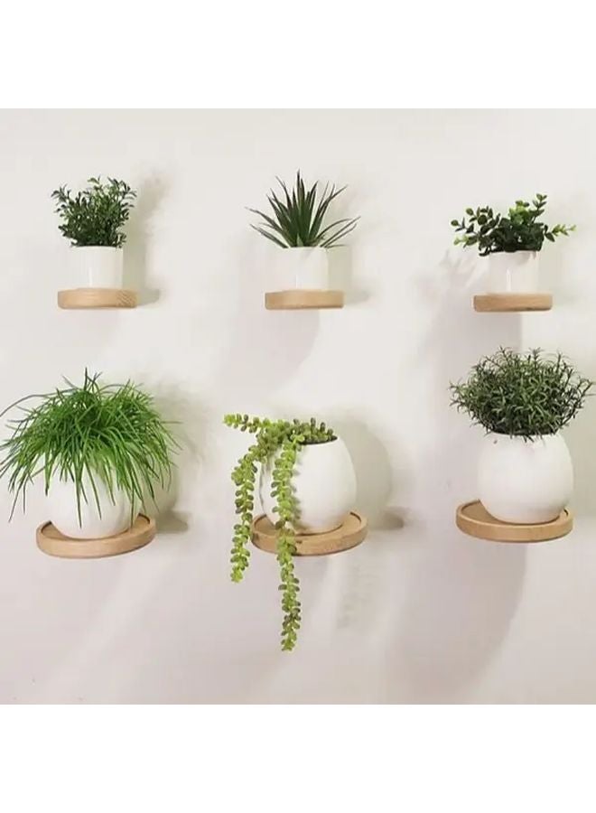 White Wood Round Wall Mounted Shelf Planter Holder Bohemian Style Space Saving Decor - Image 2