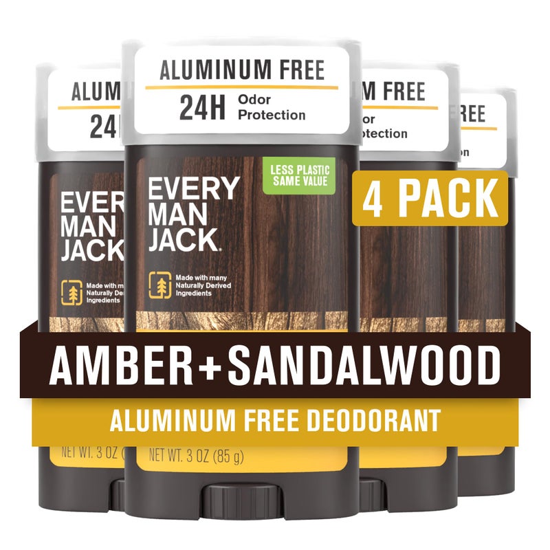 Every Man Jack Amber + Sandalwood Menâ€™s Deodorant - Stay Fresh with Aluminum Free Deodorant For all Skin Types - Odor Crushing, Long Lasting, with Naturally Derived Ingredients - 3oz (4 Pack) - Image 1