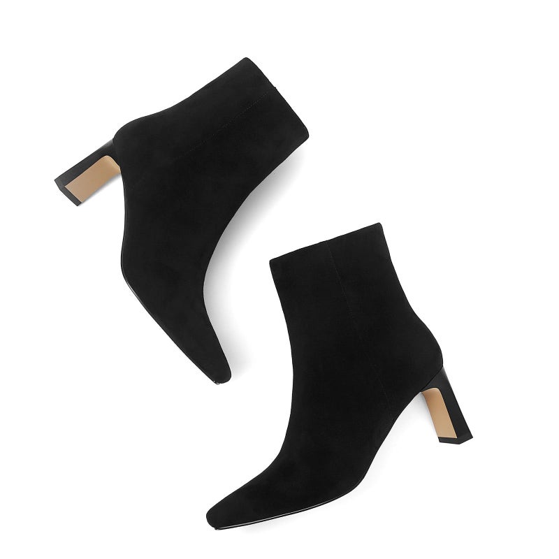 MICIFA Women's Ankle Boots Chunky Low Heel Suede Black Booties with Side Zipper Square Toe Fall Winter Dress Heeled Short Boots Suede Black - Image 5
