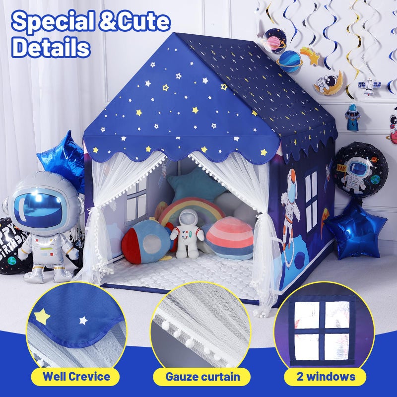 Wilwolfer Space Kids Tent Indoor: with Mat, Star Lights - Kids Play Tent Space Toys - Bedroom Decorations Astronaut Rocket Ship (Black) - Image 4