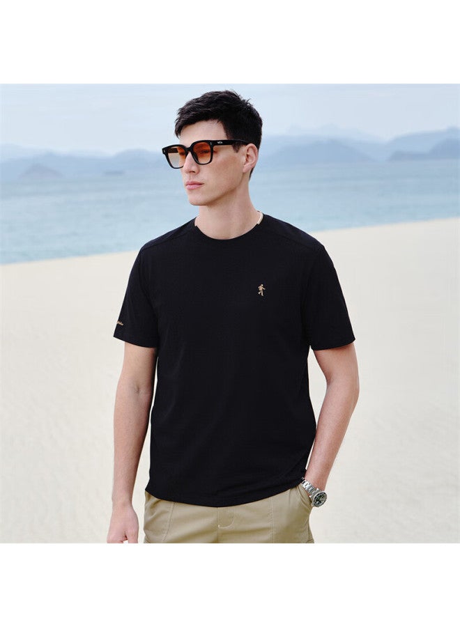 Dancing Wolves Long-staple Cotton Summer Basic Breathable Pure Cotton Skin-friendly Comfortable Men's Short Sleeve T-shirt 001 Black 165 - Image 3