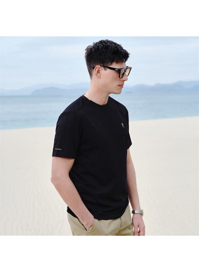 Dancing Wolves Long-staple Cotton Summer Basic Breathable Pure Cotton Skin-friendly Comfortable Men's Short Sleeve T-shirt 001 Black 165 - Image 2