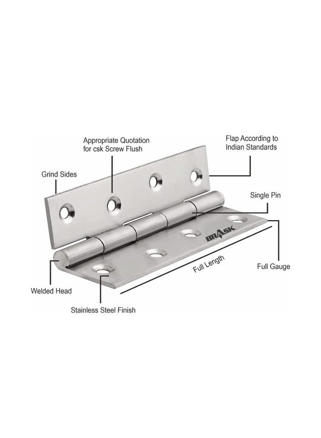 BRASK Premium Stainless Steel Slow Movement Concealed Welded Hinges 5 x 12, 2.5mm Thickness (Pack of 6) Screws Included (Stainless Steel Finish) - Image 4