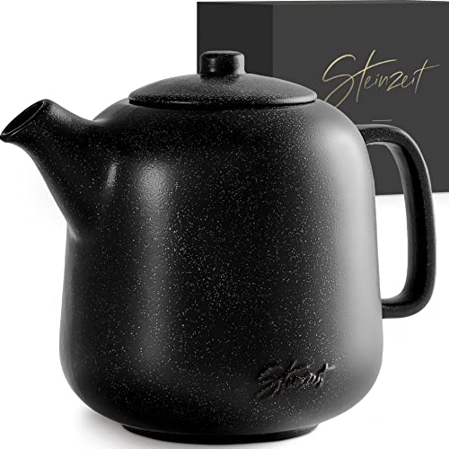 Steinzeit Design Tea Pot (44 oz) - Premium Ceramic Teapot with Infuser for Loose Tea - Black Teapot Ceramic with Removable Strainer - Image 1