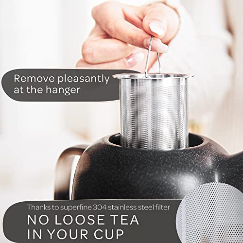 Steinzeit Design Tea Pot (44 oz) - Premium Ceramic Teapot with Infuser for Loose Tea - Black Teapot Ceramic with Removable Strainer - Image 5